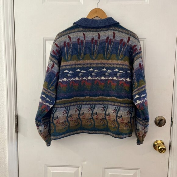 Icelandic Design 100% Lined Wool Fair Isle Duck Full Zip Sweater Sz Lr - Picture 3 of 10